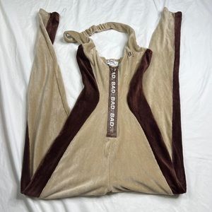 BAD Society Club Velvet Tan Halter Zip Up Romper Sz Xs Long Bare-back A051123